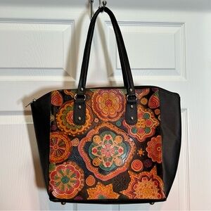 Colorful Floral Leather Tote Bag
